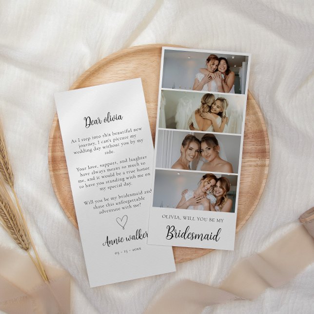 Cartão de Proposta Bridesmaid Photo Strip 4 Pictur (Bridesmaid Photo Strip 4 Pictures Proposal Card)