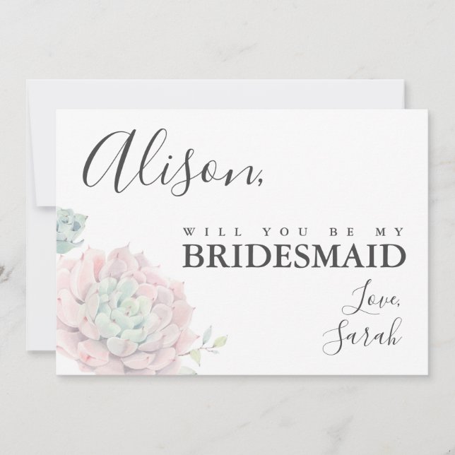 Cartão de Proposta Bridesmaid Suculente Rosa (Frente)