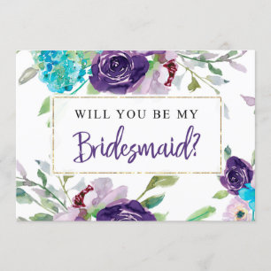 Cartão de Proposta Bridesmaid  Turquesa e roxo