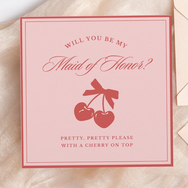Cartão de Proposta de Arco Rosa Chic e Madrinha de (Say it with cherries! This playful maid of honor card is a sweet, fun way to pop the question.)