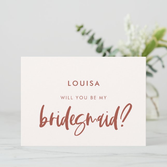 Cartão de proposta de Bridesmaid cor-de-rosa-neve  (Em pé/Frente)