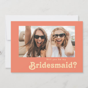 Cartão de Proposta de Bridesmaid Foto Coral Retro