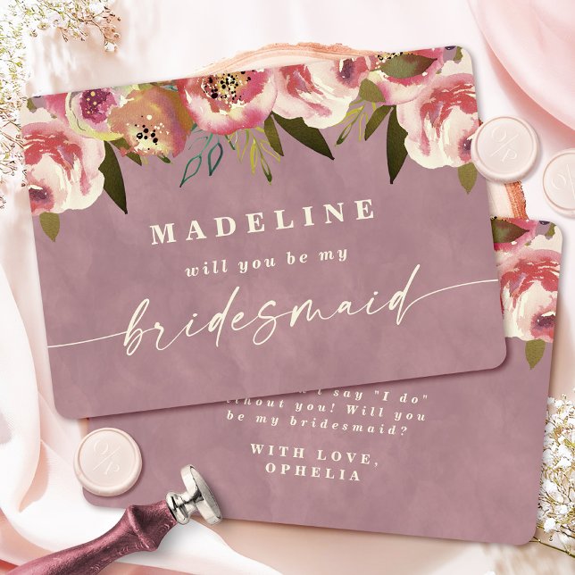 Cartão de Proposta de Bridesmaid - Ofelia Pink Cot (Say "I DO" to Romantic Watercolor Florals and a Cottagecore Vibe with the Ophelia Wedding Suite.)