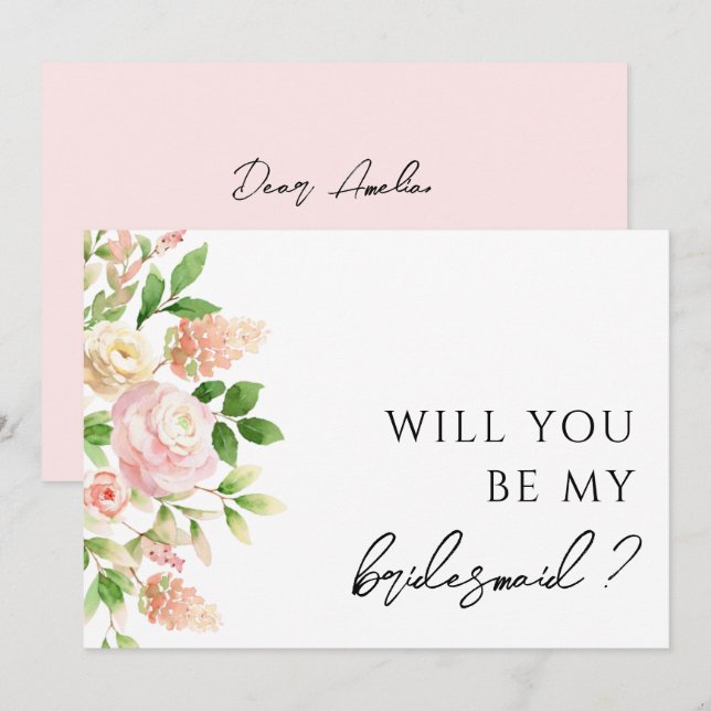 Cartão de Proposta de Bridesmaid Rosa Rosa Rosa Ro (Frente/Verso)