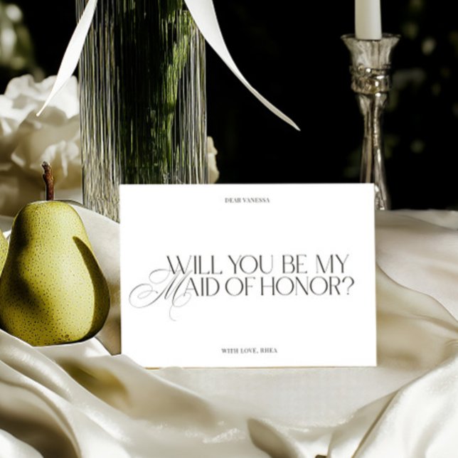 Cartão de Proposta de Dama de Honra Branco Elegant (Modern Elegant White Maid of Honor Proposal Card)
