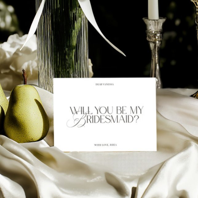 Cartão de Proposta de Dama de Honra Branco Elegant (Modern Elegant White Bridesmaid Proposal Card)
