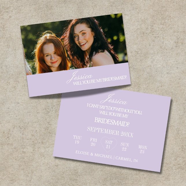 Cartão de Proposta de Dama de Honra Lilás (Lilac Will You Be My Bridesmaid Proposal Card)