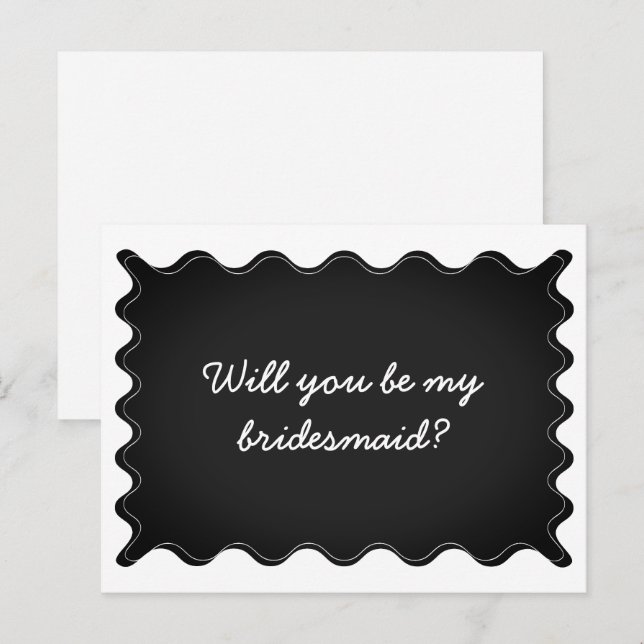 Cartão de Proposta de Dama de Honra Ondulado Preto (Frente/Verso)