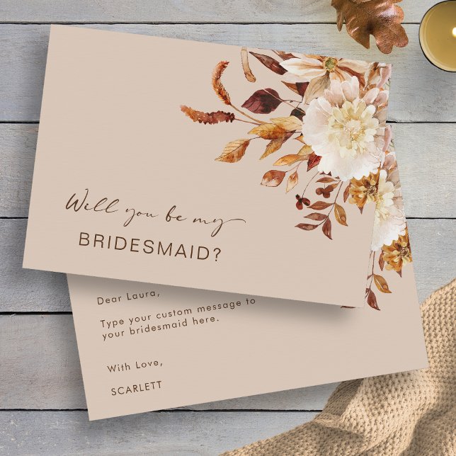 Cartão de Proposta de Dama de Honra para Outono (Autumn Floral Will You Be My Bridesmaid Proposal Card by Painted Paperie
)