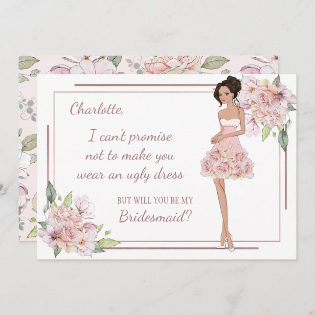 Cartão de Proposta de Dama de Honra Personalizado (Frente/Verso)
