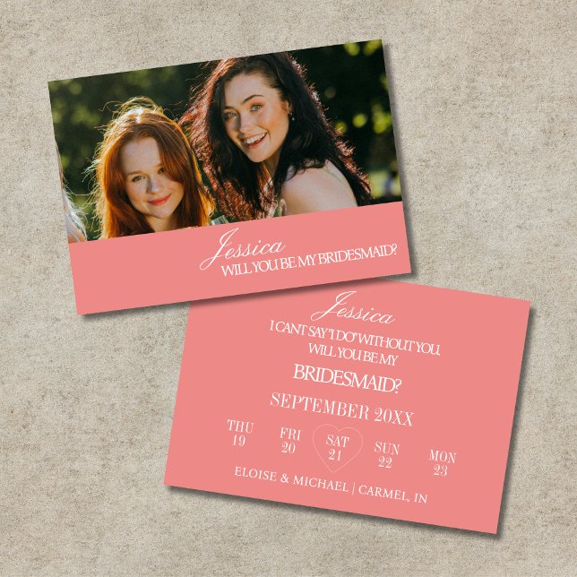 Cartão de Proposta de Dama de Honra Rosa Coral (Coral Pink Will You Be My Bridesmaid Proposal Card)