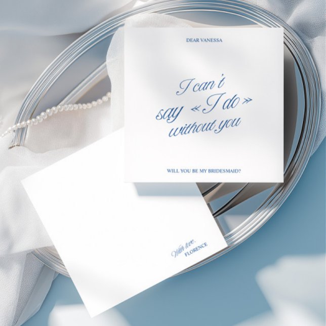 Cartão de Proposta de Damas de Honra Azul e Branco (Elegant Blue & White Bridesmaid Proposal Card)
