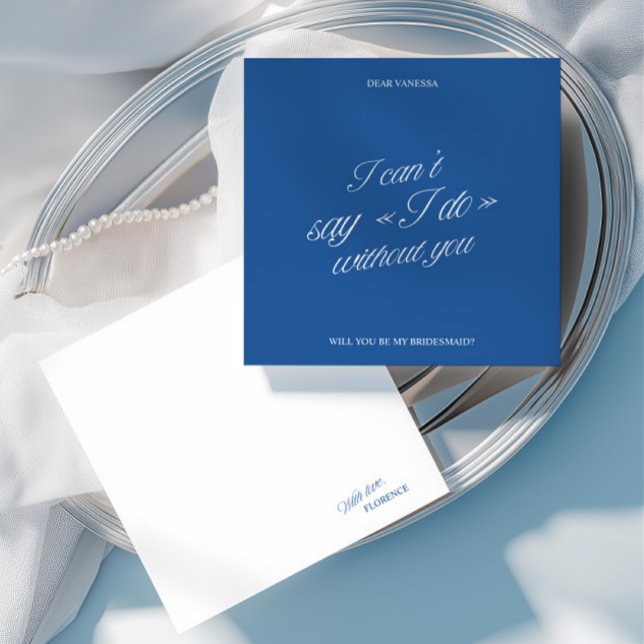Cartão de Proposta de Damas de Honra Azul e Branco (Elegant Blue & White Bridesmaid Proposal Card)