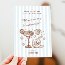 Cartão de Proposta de Damas de Honra Azul Vintage