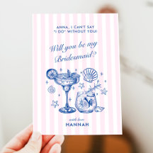 Cartão de Proposta de Damas de Honra Azul Vintage