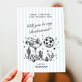 Cartão de Proposta de Damas de Honra Azul Vintage