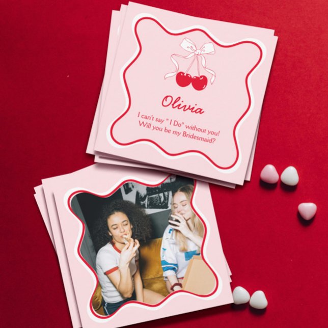 Cartão de Proposta de Damas de Honra Rosa Vermelho (Criador carregado)