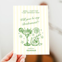 Cartão de Proposta de Damas de Honra Verde Vintage