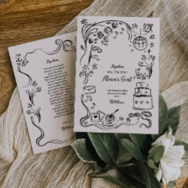 Cartão de Proposta de Menina de Flor Desenhada à M