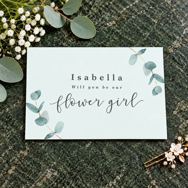 Cartão de Proposta de Menina de Flores de Folhas d (Eucalyptus Flower Girl Proposal Card. Styling props not included.)