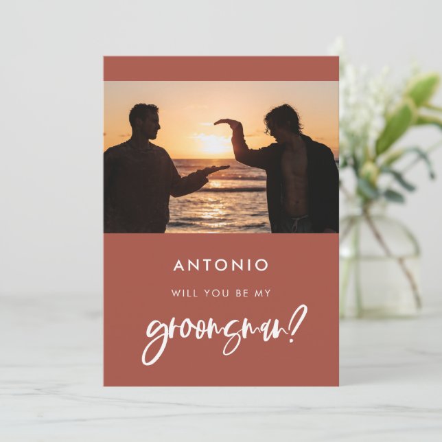 Cartão de proposta de padrinho de moderno tijolo q (Em pé/Frente)