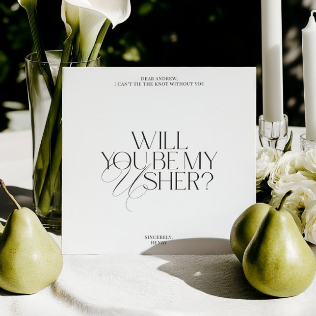 Cartão de Proposta de Usher Moderno Preto e Branco (Balck & White Modern Classic Usher Proposal Card)
