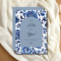 Cartão de Proposta Floral de Bridesmaid Azul Toile