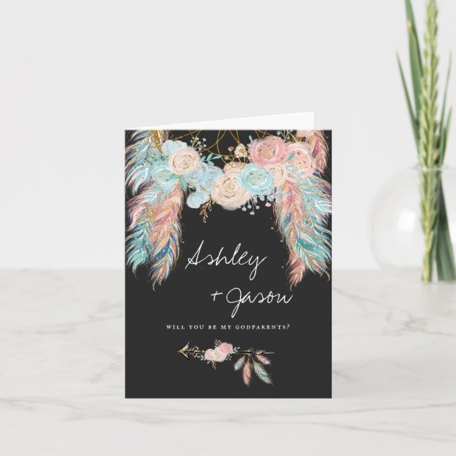 Cartão de Proposta Madrinha | Boho Dreamcatcher (Frente)