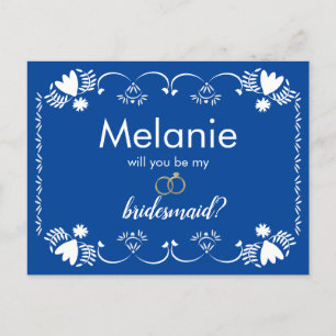 Cartão de Proposta Papel Picado Azul Bridesmaid