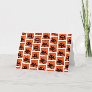 Cartão de Quadrados Laranja de Gato Preto de Hallo