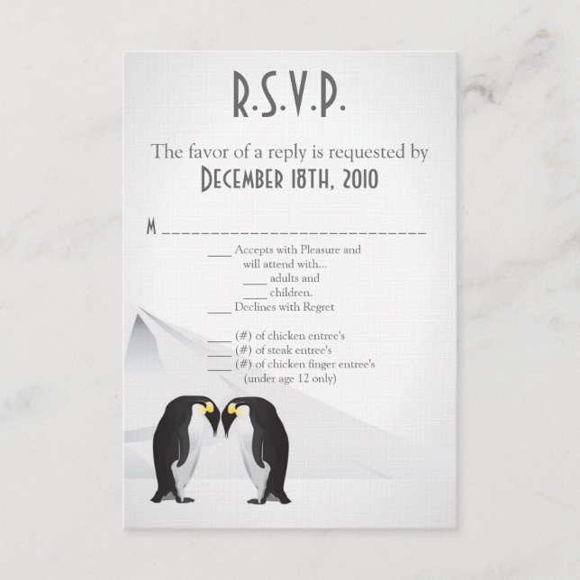 Cartão de R.S.V.P. 3,5x5 Pinguins se Acasalam para (Frente)