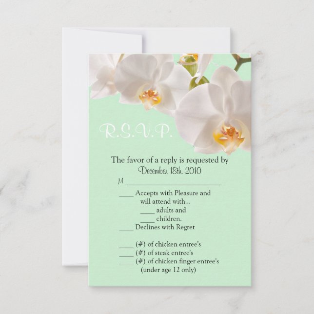 Cartão de R.S.V.P. 3,5x5 Verde & Orquídea (Frente)