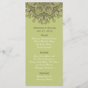 Cartão de Rack do Menu de Casamento Verde da Vinta