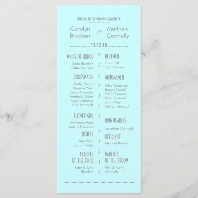 Cartão de Rack do Programa de Casamento Azul da Ca (Frente)