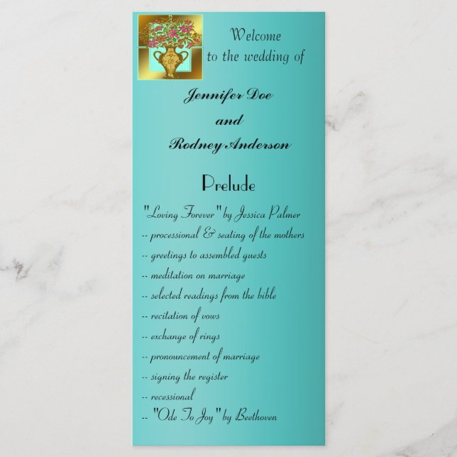 Cartão de Rack do Programa de Casamento Floral Ele (Frente)