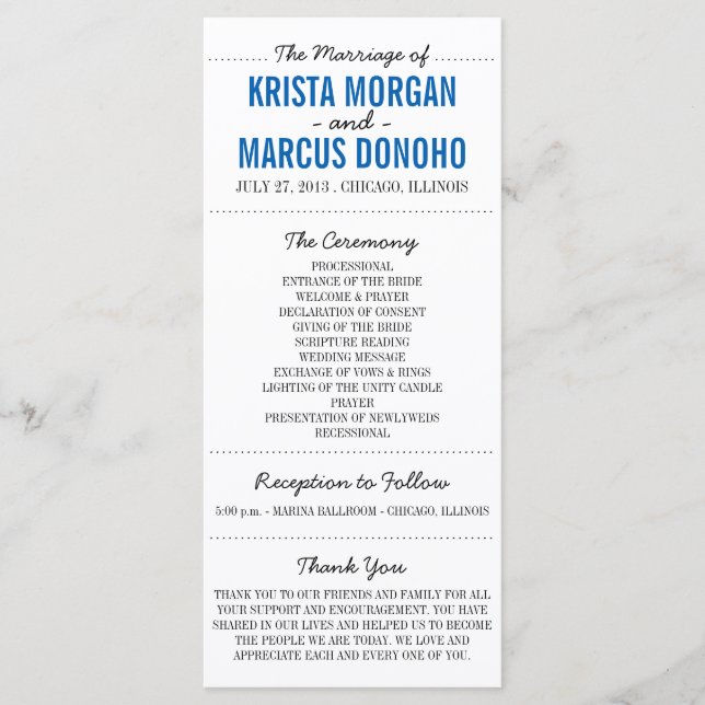 Cartão de Rack do Programa de Casamento Simples Si (Frente)