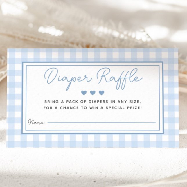 Cartão de Raffle Chá de fraldas Fralda Gingham Boy (Blue Gingham Boy Baby Shower Diaper Raffle Card)