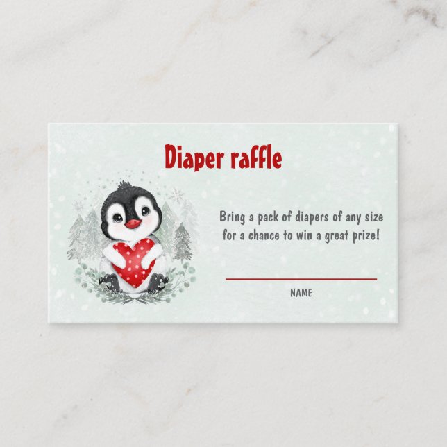 Cartão de Raffle Chá de fraldas Pinguim Winter Boy (Frente)