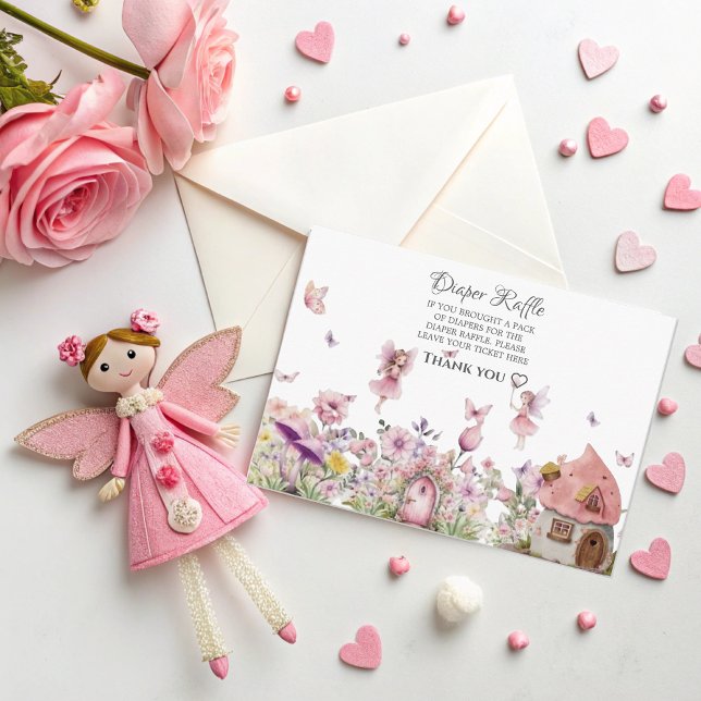 Cartão de Raffle de Fralda Fada Rosa para Chá de f (Criador carregado)