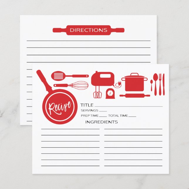 Cartão de recebimento de utensílios Red Kitchen mo (Frente/Verso)