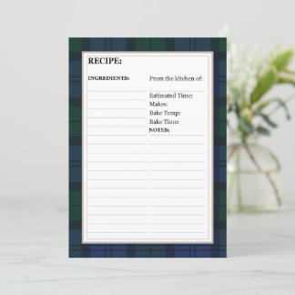 Cartão de Receita 13x18cm - Padrão Tartan Dark Wat