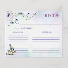 Cartão de receita azul de chá de panela roxo