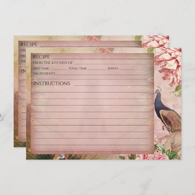 Cartão de Receita Bridal de Peony Peacock Blush Ch (Frente/Verso)