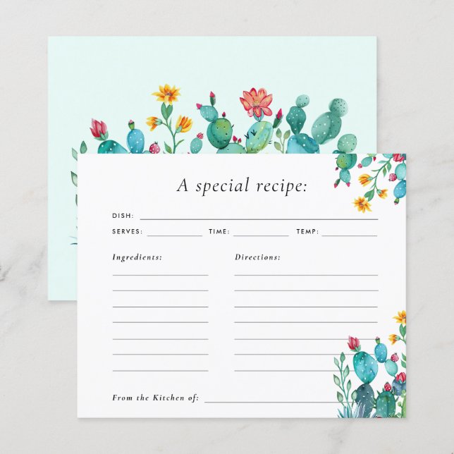 Cartão de Receita Chá de Panela Cactus Mexican Fie (Frente/Verso)