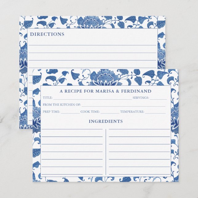 Cartão de Receita com Padrão Elegante Azul e Branc (Frente/Verso)