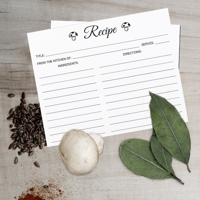 Cartão de Receita Culinária Simples para Cogumelos (Criador carregado)