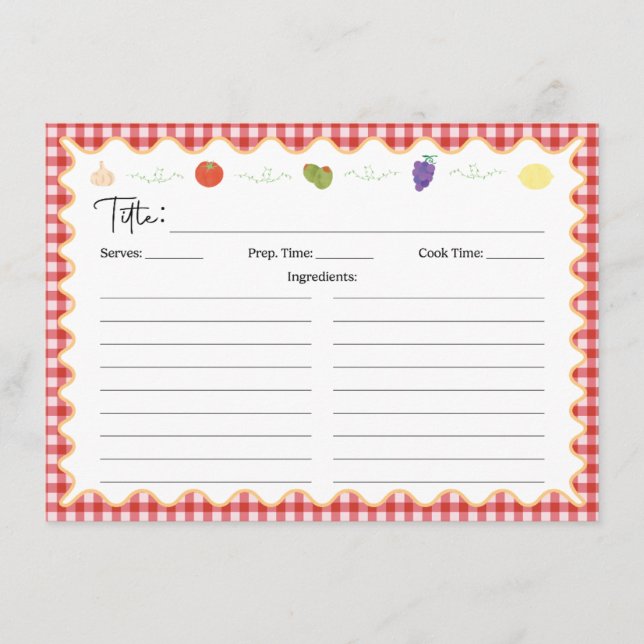 Cartão de Receita da Cozinha Italiana Clássica (Frente)