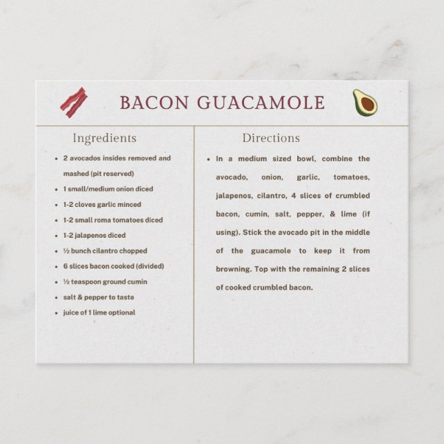 Cartão de Receita de Ação de Graças Bacon Guacamol (Frente)