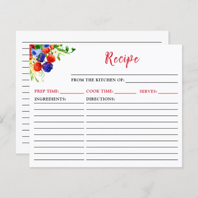 Cartão de Receita de Berries Mistos de Verão (Frente/Verso)