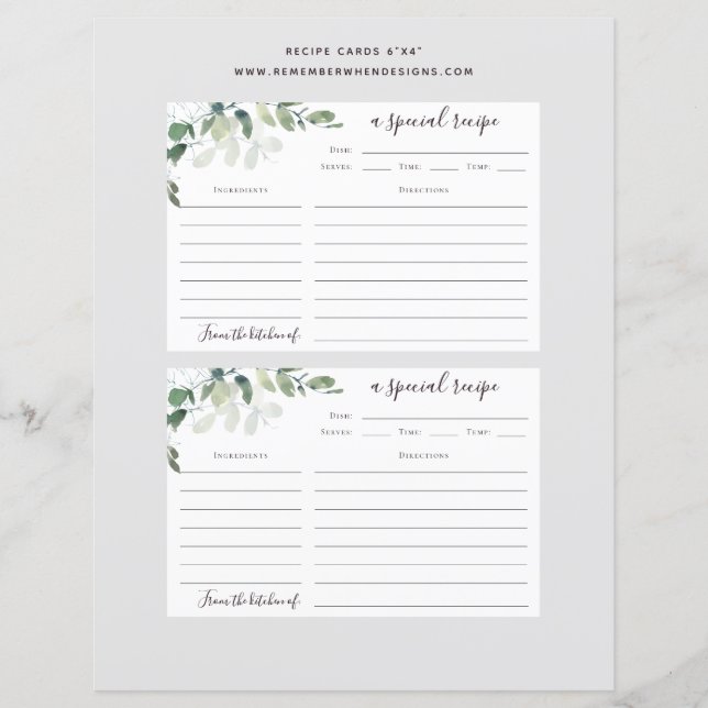 Cartão de Receita de Chá de Bebê com Eucalipto 6x4 (Frente)